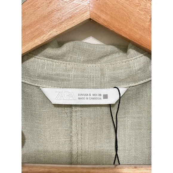 NWOT Zara Sage Green Linen Blend Shirt Dress, Size Small - Picture 6 of 13